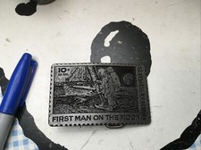 FIRST MAN ON THE MOON Solid Pewter Belt Buckle DO 1080 Postage Stamp Nice