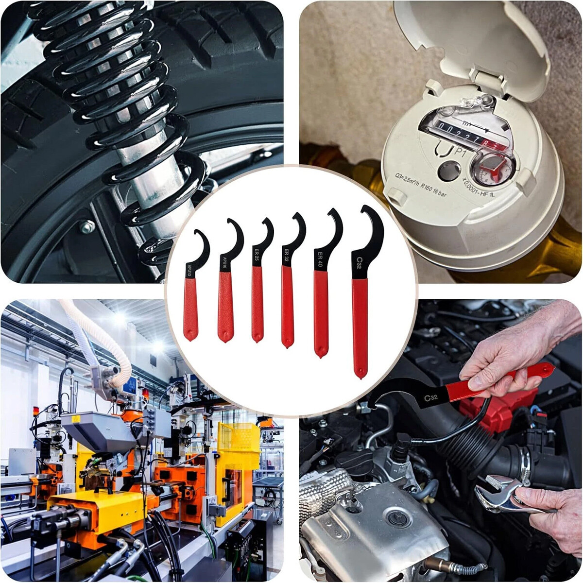 6Pcs Coilover Spanner Wrench Set, Coilover Wrench, C-Shape Spanner