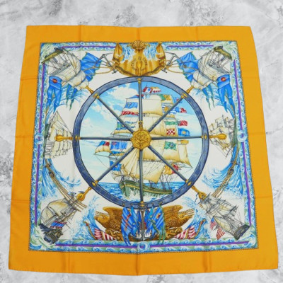 HERMES Carre 90 Vive le vent Silk Scarf Yellow W 90cm Japan [Used]			