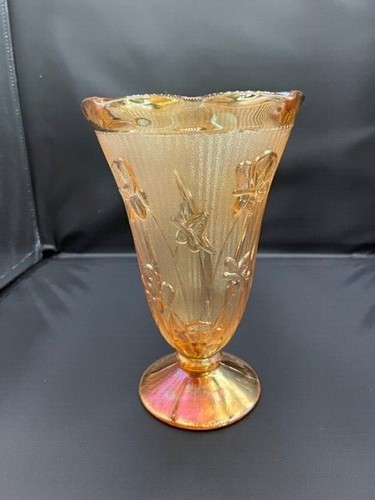 Carnival Glass 9" Marigold Vase Iris and Herringbone by Jeanette Glass. - Picture 3 of 4