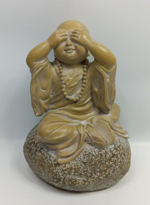 Vintage See No Evil Monk Resin Statue Figurine Sculpture 8''