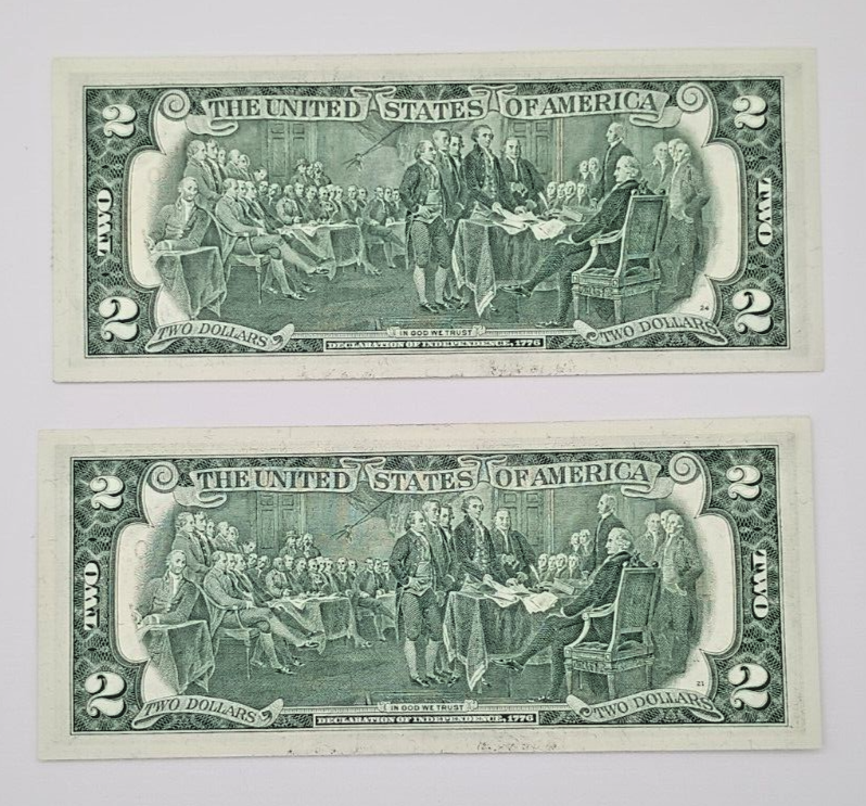 2 unc 1976 2 bills first day of issue, stamped Wichita, Ks