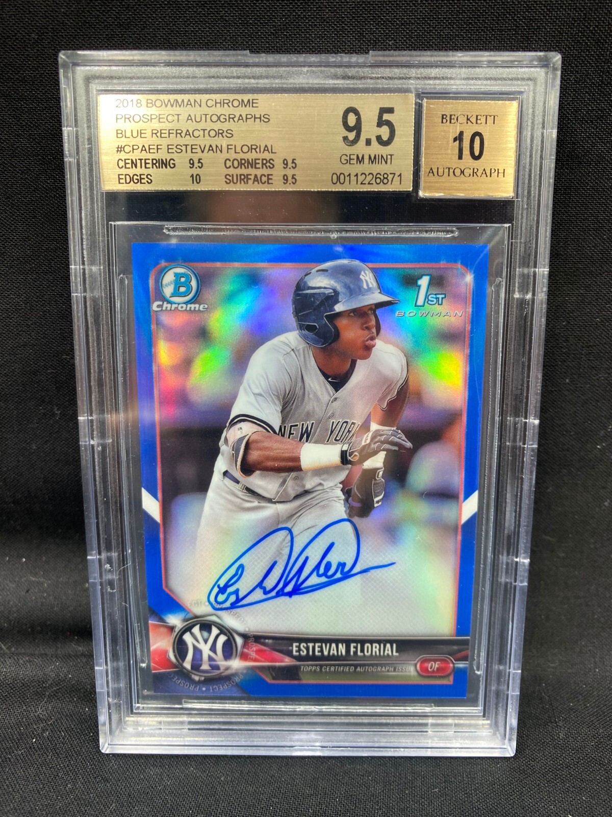 2018 ESTEVAN FLORIAL Bowman Chrome BLUE REFRACTOR Auto RC - BGS 9.5/10 - #/150