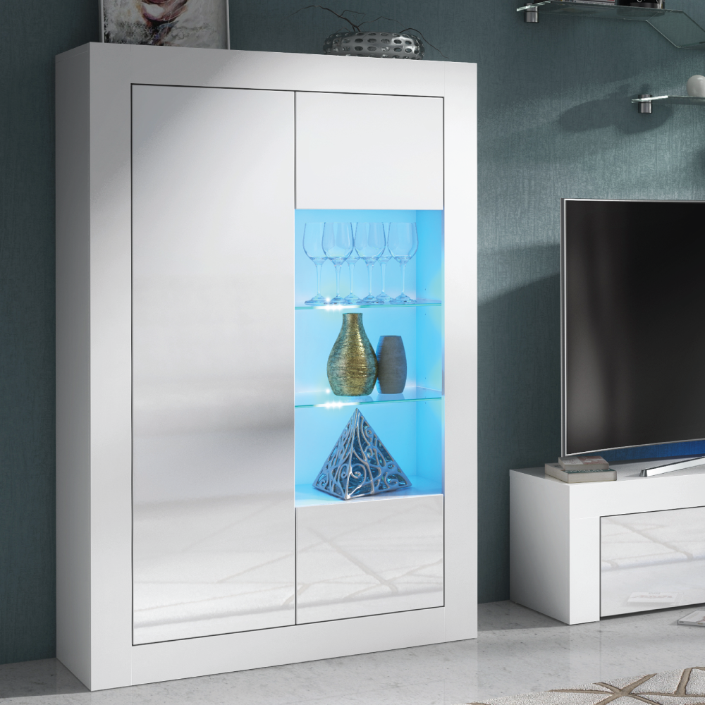 Display Cabinet 140cm | Sideboard | White | White Gloss Doors | Free LED |⭐⭐⭐⭐⭐
