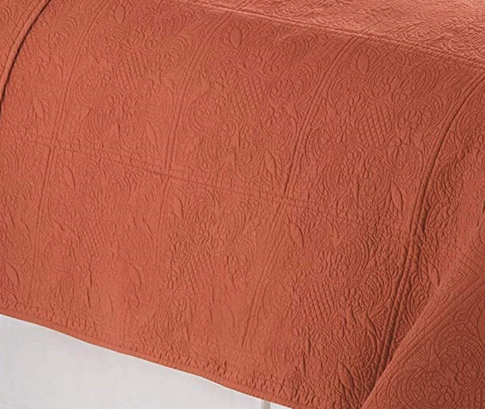 COLCHA TERRA COTTA Twin Full Queen o King: azulejo naranja rústico matelasse caída Foto 3 de 4