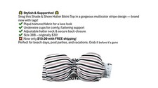 Shade Shore Striped Halter Bikini Top Multicolor Textured Piqu Size 38B