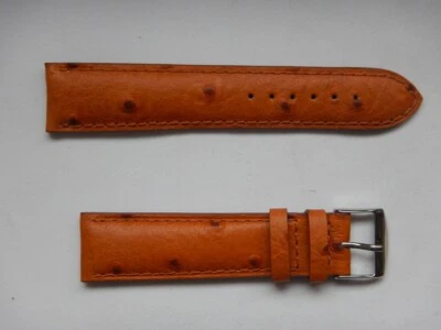 22 mm BRACELET VEAU VERITABLE FACON AUTRUCHE FAIT MAIN MARRON MIEL COUSU - Photo 1/4
