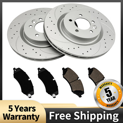 Front Drilled Brake Rotor & Pads Kit for Land Rover Range Rover Sport 2010-2017
