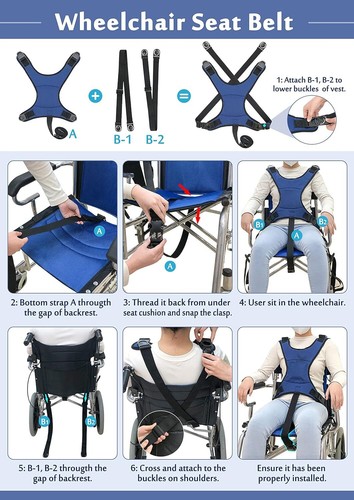Blue Wheelchair Safety Seat Belt Harness For Elderly Adults With Pocket - Picture 7 of 7