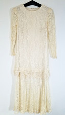 Vintage Ladies Lace Dress Sz M Ivory Lace Boho Prairie Gown Cottage Core 3311