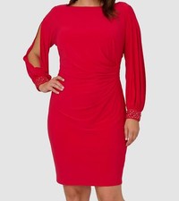 Adrianna Papell Women's Red Embellished Cuff Drape Sheath Dress Plus Size 22W