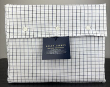 Ralph Lauren Organic Tattersall QUEEN Duvet Cover White Navy White Checked Cotto