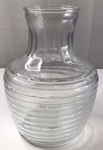 VTG Anchor Hocking Glass Chiller Rib Beehive Juice Water Carafe Pitcher Lid 64oz