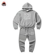 Mens Grey Sweatshirt Hoodie Joggers Streetwear Sweatsuit Cotton Fleece Premium
