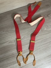 VTG L.L. Bean Solid Red Buttoned Suspenders - Adustable with Brass Sz Med
