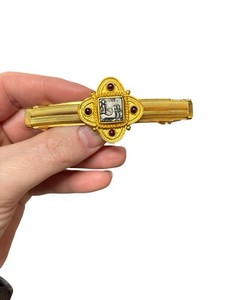 Vintage Linda Levinson Gold Tone Barette Garnet Cobochons artisan hair clip