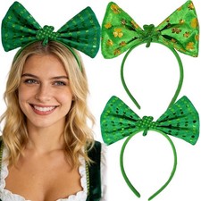 Wisewo 2PCS St. Patrick's Day Sequin Bow Headbands 1 Count Pack of 2 , Green