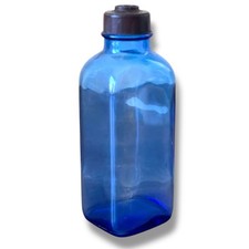 Vintage Cobalt Blue Glass Medicine Bottle 6" Apothecary Pharmacy w/ Screw On Cap