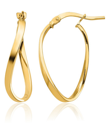14K massive Gelbgold 2mm gewellte ovale mittlere Creolen