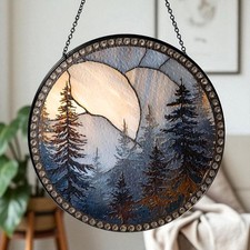 Forest Moon Stained Glass Suncatcher, Nature Window Hanging Decor