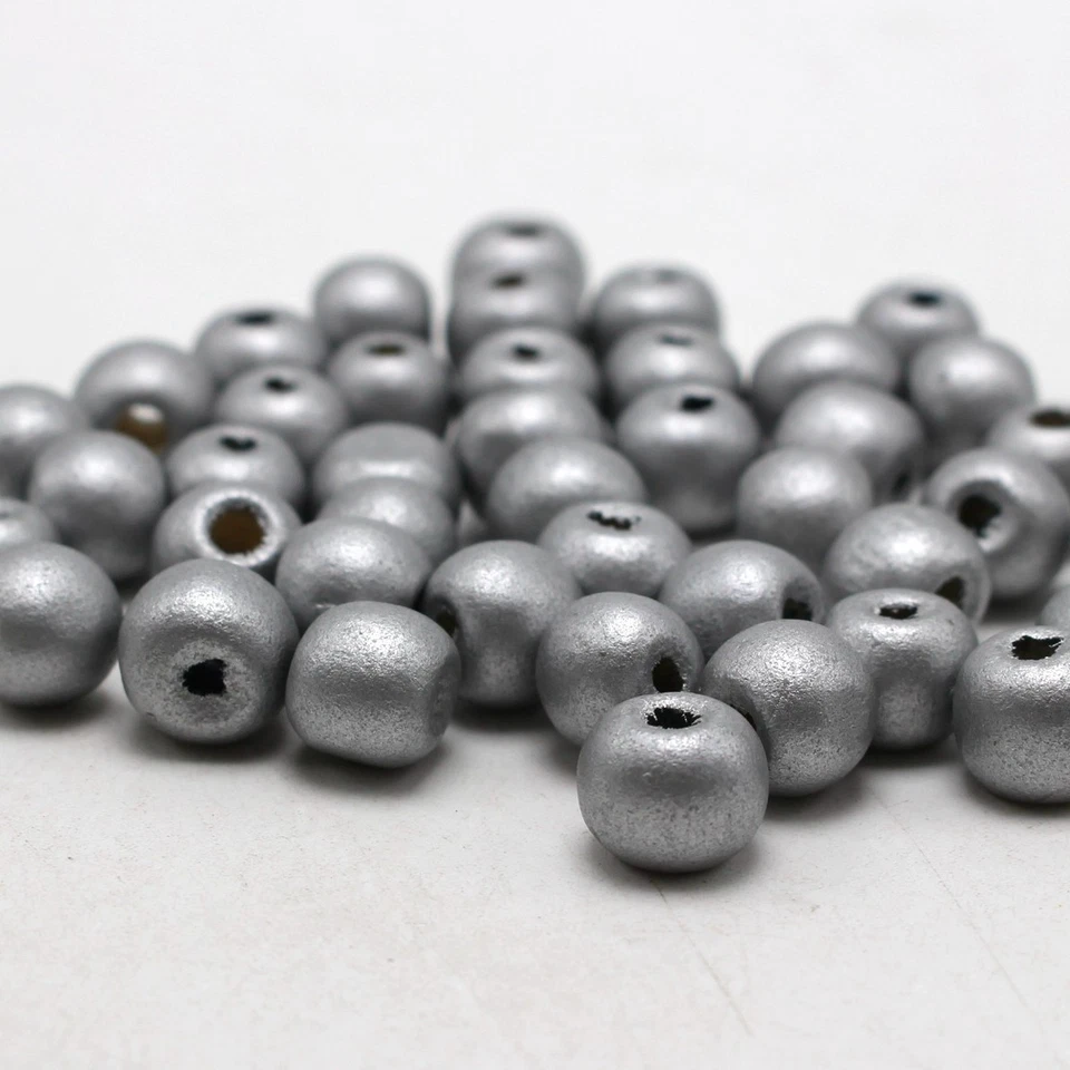 200 серебряных серых круглых деревянных бусин 10 мм (3/8 дюйма) ~ бусины-разделители для изготовления ювелирных изделий - Изображение 2 из 4