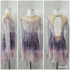 Ice Figure Skating Dress Elasticity Competition Skating Jeweled purple dyeing