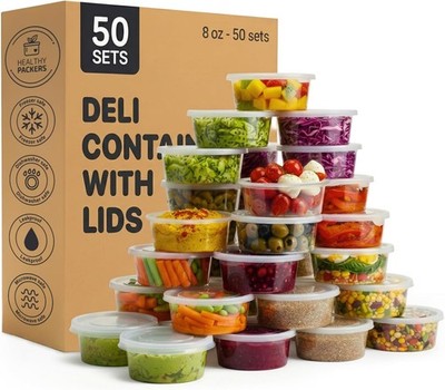 Healthy Packers  8oz Plastic Food Storage Containers with Lids - (50 pack)