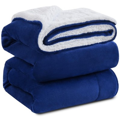 KAWAHOME Sherpa Fleece Queen Size Blanket for Bed Queen(90'' x 90''), Navy Blue 
