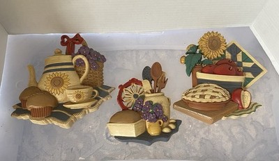 Home Interiors Wall Art,3 Hanging Plaques, Country Kitchen, Hard Plastic