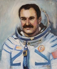 Portrait of cosmonaut Zholobov - Original Oil Painting on canvas Signed Art work