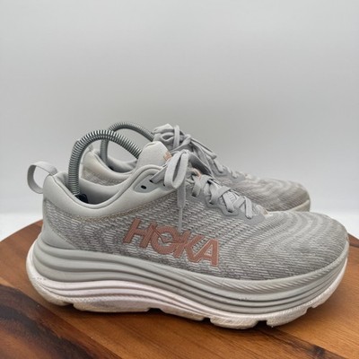 Hoka One One Gaviota 5 Womens 9 Wide Gray Gold Athletic Running Shoes Sneakers