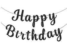 Black Happy Birthday Banner Signs Glitter Happy Birthday Sign Garlands for