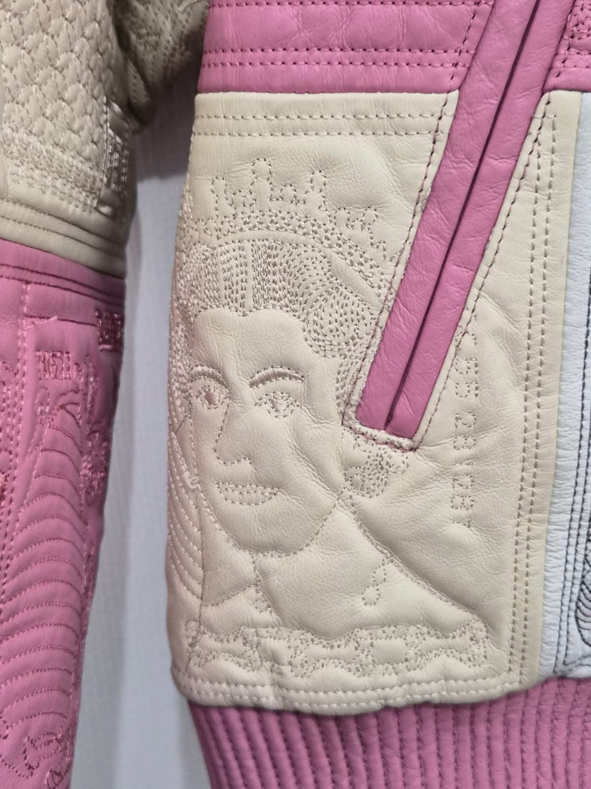 vintage Patchwork leather bomber jacket With Embr… - image 19