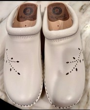 Troentorp White Leather Wooden Clogs Size 38 (7.5 US)