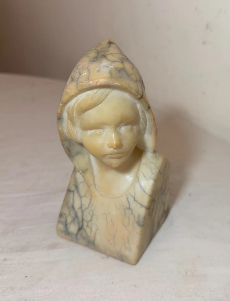 Старинный резной белый мрамор алебастровый камень бюст девочки скульптура статуя - Изображение 4 из 4