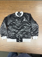 JORDAN NIKE YOUTH JACKET MEDIUM 10 TO 12 BLACK Gray KIDS AIR FLIGHT POCKETS Snap