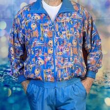 Vtg Casual Isle Track Suit 80s Modern Nautical Windbreaker Pant Men Women Size M