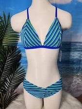 Nwt Cupshe Two Piece Swimsuit Size Medium Towel Textur Stripes Green Blue Color