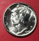 1945 Choice Uncirculated US Mercury SILVER Dime "Philadelphia" Mint! Old Coin!