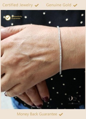 Round Natural Diamond Gift for Mom Tennis Bracelet 14k White Gold Wedding Gift