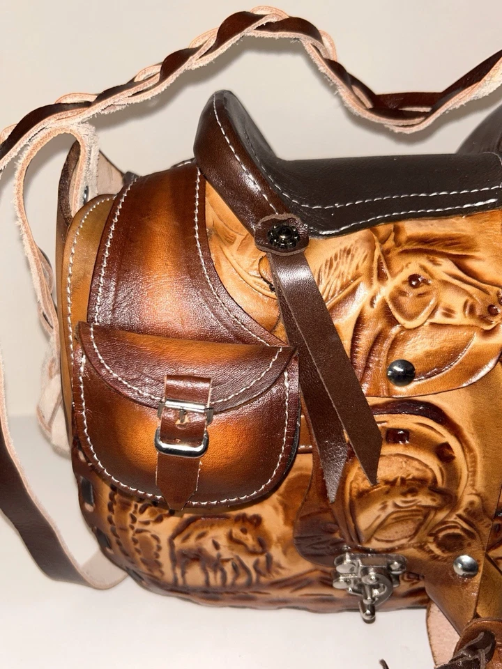 Saddle Bag Purse Tooled Leather - Photo 3/4