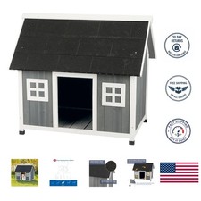 Chic Grey  White Barn Style Dog House - Easy to Clean and Durable - 41 x 27 in