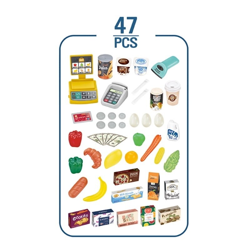 как выглядит Supermarket Shopping Cart Playset Cash Register 64pcs Toy Preschool Kids фото