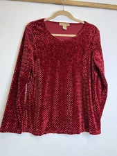 Notations Red Velvet Long Sleeve Top Woman’s Large Holidays Party Whimsigoth