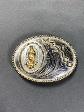 Mexico Belt Buckle Lady of Guadalupe Virgin Mary JG Alpaca Silver
