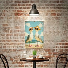 Vintage Coastal Seagull Tin Metal Signs Home D cor Beach with Seagulls in Hats,