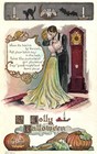 LOVERS KISS, JOL, BLACK CAT, OWL, BAT Colorful Vintage 1908 HALLOWEEN Postcard — photo 1
