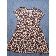 Madewell Pansy Floral V-Neck Button Front Mini Dress Burgundy AB377 Size 14