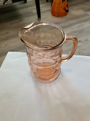 Vintage 1930's Federal Glass 'Lido' Rose Glow Pink Depression Glass Pitcher