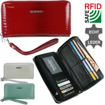 Jennifer Jones Echt-Leder Damen Geldbörse - Modische Croco Glanz Optik - RFID XL